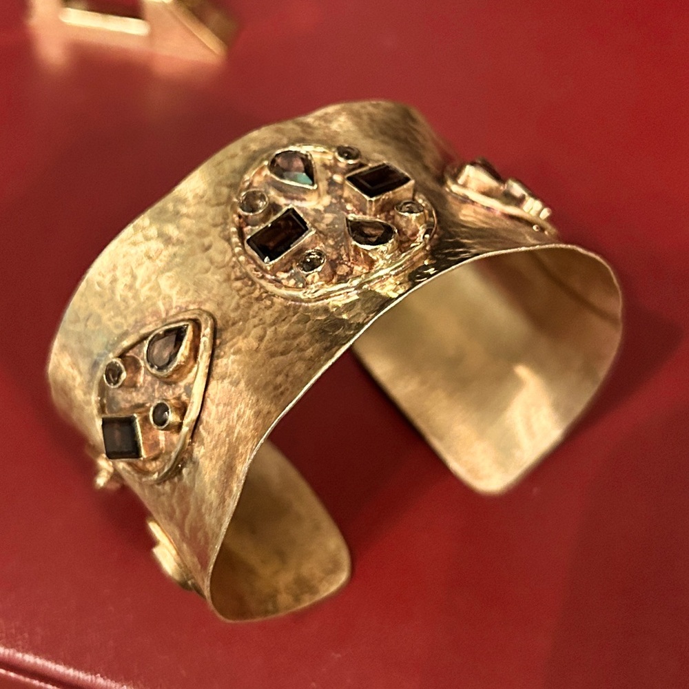 Unique Handmade hammered metal cuff bracelet with stonework